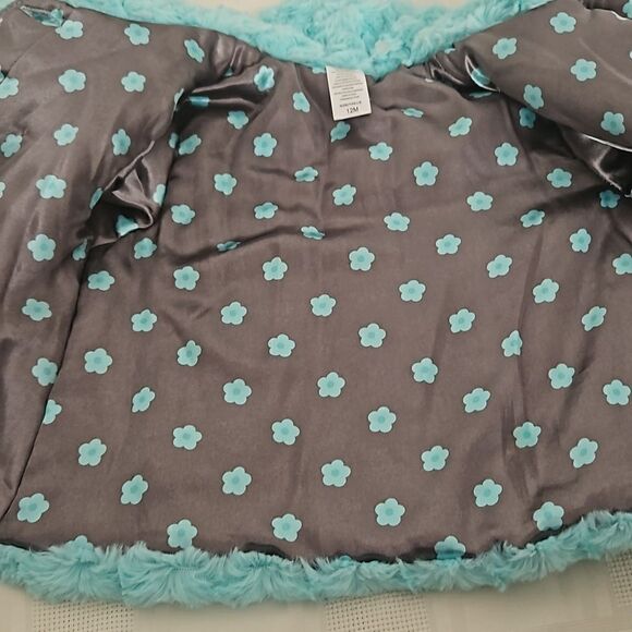 HP Little Me Toddler Girl Faux Fur Spring Jacket 12 Months Light Aqua - Picture 6 of 16